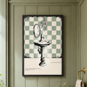 Antieke Fonteinwasbak Esthetische Badkamer Poster