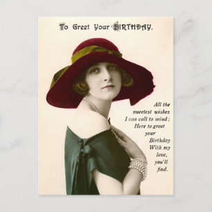 Antieke foto vrouw om je verjaardag te wensen briefkaart