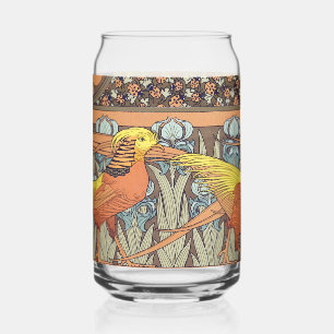 Antieke Franse Art Nouveau Natuur Vogel Patroon Blikvorm Glas