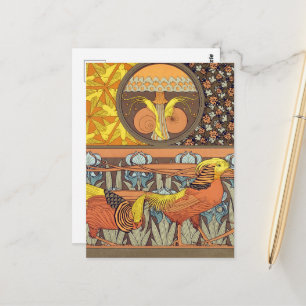 Antieke Franse Art Nouveau Natuur Vogel Patroon Briefkaart