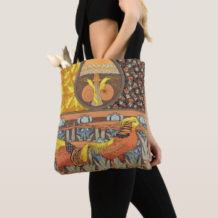 Antieke Franse Art Nouveau Natuur Vogel Patroon Draagtas