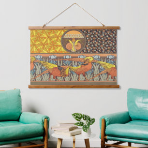 Antieke Franse Art Nouveau Natuur Vogel Patroon Hangend Wandkleed