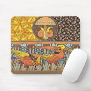 Antieke Franse Art Nouveau Natuur Vogel Patroon Muismat