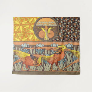 Antieke Franse Art Nouveau Natuur Vogel Patroon Wandkleed
