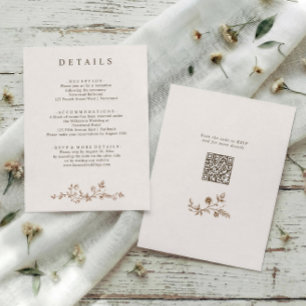 Antieke Franse Bloem Bruine Huwelijksdetails QR Informatiekaartje