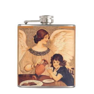 Antieke Franse Chocolade Engel Poster: Vintage Kun Heupfles