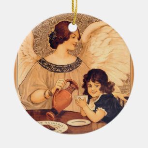 Antieke Franse Chocolade Engel Poster: Vintage Kun Keramisch Ornament