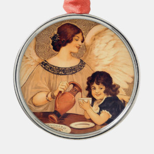 Antieke Franse Chocolade Engel Poster: Vintage Kun Metalen Ornament