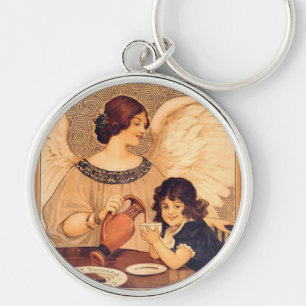 Antieke Franse Chocolade Engel Poster: Vintage Kun Sleutelhanger