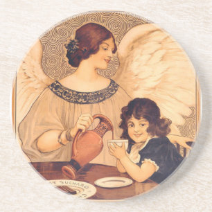 Antieke Franse Chocolade Engel Poster: Vintage Kun Zandsteen Onderzetter