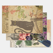 Antieke Franse Ephemera  Decoupage Collage Drie