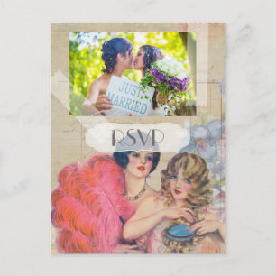 Antieke Franse Gay Lesbische Trouw RSVP met Foto Uitnodiging Briefkaart