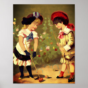 Antieke Franse kinderen - croquet Poster