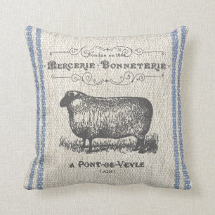 Antieke Franse schaap namaak linnen kussen