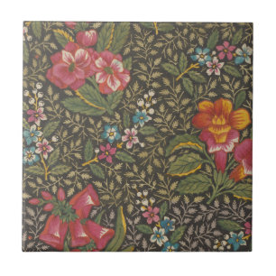 Antieke Franse Toile de Jouy bloempatroon Tegeltje