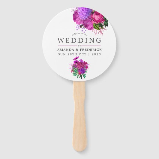 Antieke Fuchsia en Paarse Trouwgunst Handwaaier (Voorkant)