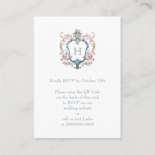 Antieke geborduurde bloemenkam Trouw QR-code Informatiekaartje (Voorkant)