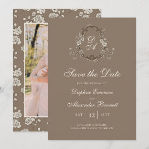 Antieke Gebrandmerkte Bruine Bloemen Foto Save The Date