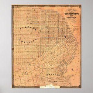 Antieke gedetailleerde gouden San Francisco-kaart Poster