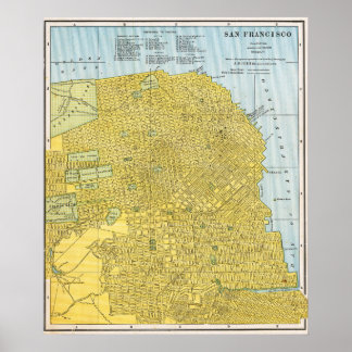 Antieke gedetailleerde gouden San Francisco kaart Poster