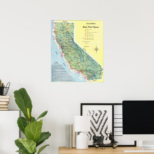 Antieke gedetailleerde kaart van Californië 1951 Poster