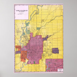 Antieke gedetailleerde kaart van Indianapolis 1898 Poster