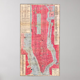 Antieke gedetailleerde New York kaartposter 1893 Poster