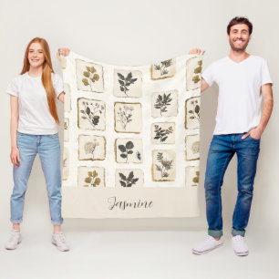 Antieke gedroogde geperste wilde bloemen Naam Init Fleece Deken