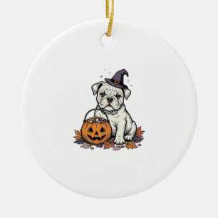 Antieke Gegraveerde Halloween Bulldog Pompoen Ontw Keramisch Ornament