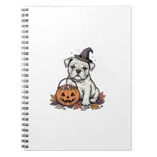 Antieke Gegraveerde Halloween Bulldog Pompoen Ontw Notitieboek