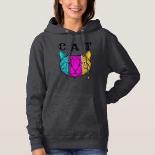 Antieke Gegraveerde Kat Kleuren Blok Grafisch Ontw Hoodie