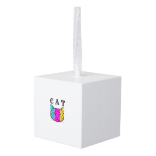 Antieke Gegraveerde Kat Kleuren Blok Grafisch Ontw Kubus Ornament