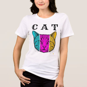 Antieke Gegraveerde Kat Kleuren Blok Grafisch Ontw Tri-Blend Shirt