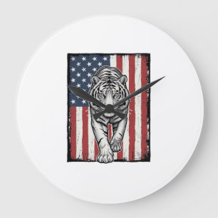 Antieke Gegraveerde Tijger Amerikaanse Vlag Patrio Grote Klok