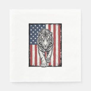 Antieke Gegraveerde Tijger Amerikaanse Vlag Patrio Servet