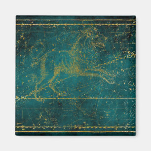 Antieke geïllustreerde groene en gouden Leeuw Ster Magneet