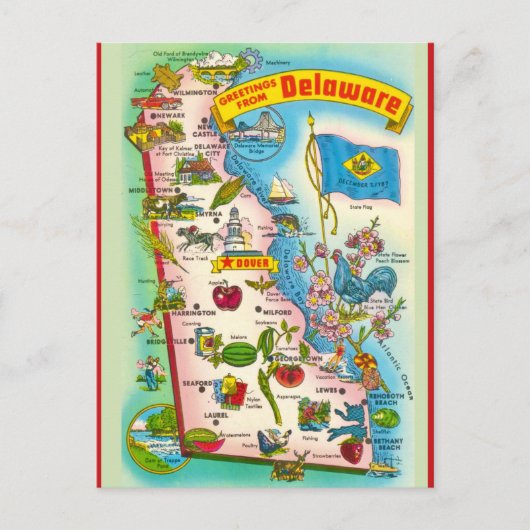 Antieke geïllustreerde kaart van Delaware (Voorkant)