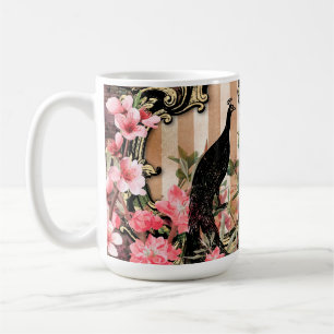 Antieke Geïllustreerde Pauw & Bloemen Grunge Koffiemok