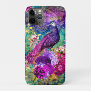 Antieke Geïllustreerde Pauw Grunge Patroon iPhone 11 Pro Hoesje