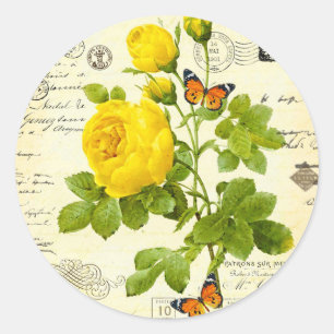 antieke gele rozen ronde sticker