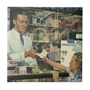 Antieke geneeskunde, apotheker en meisje bij de ap tegeltje