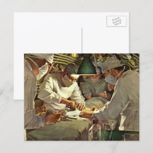 Antieke geneeskunde, artsen voeren operatie uit op briefkaart