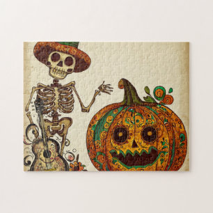 Antieke geraamte/pompoen Dia de los Muertos Legpuzzel