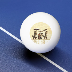 Antieke Gestreepte Katten Paraplu's Dansende Sneeu Pingpongballen