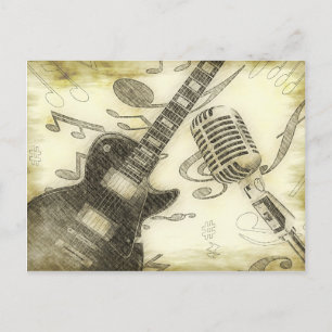 Antieke gitaar en microfoon briefkaart
