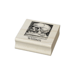 Antieke Gotische Schedel op Boeknaam Rubberstempel