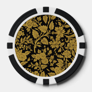 Antieke Gouden Bloemmotief Indiase Lakwerk Zwarte Poker Chips