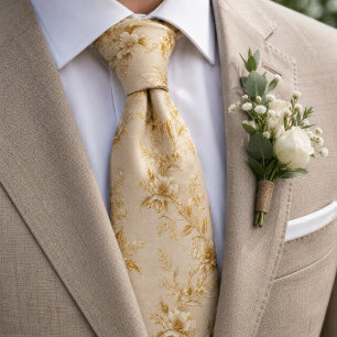Antieke Gouden Champagne Aquarel Bloemen Stropdas
