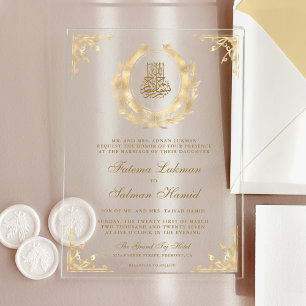 Antieke Gouden Kroon Moslim Bruiloft Acryl Uitnodigingen
