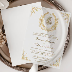 Antieke Gouden Kroon Moslim Bruiloft Vellum Uitnodigingen